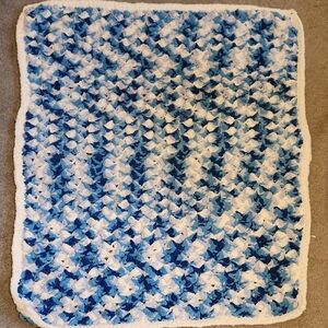 Blue and White Crocheted Blanket